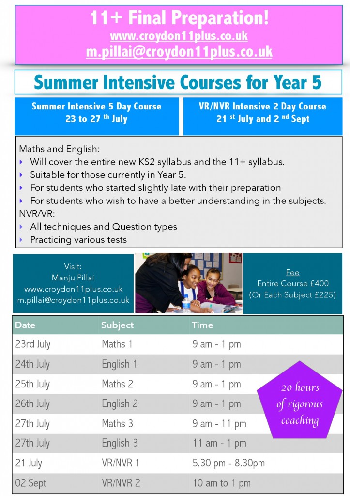 Pillai Tutors Summer Revision Courses